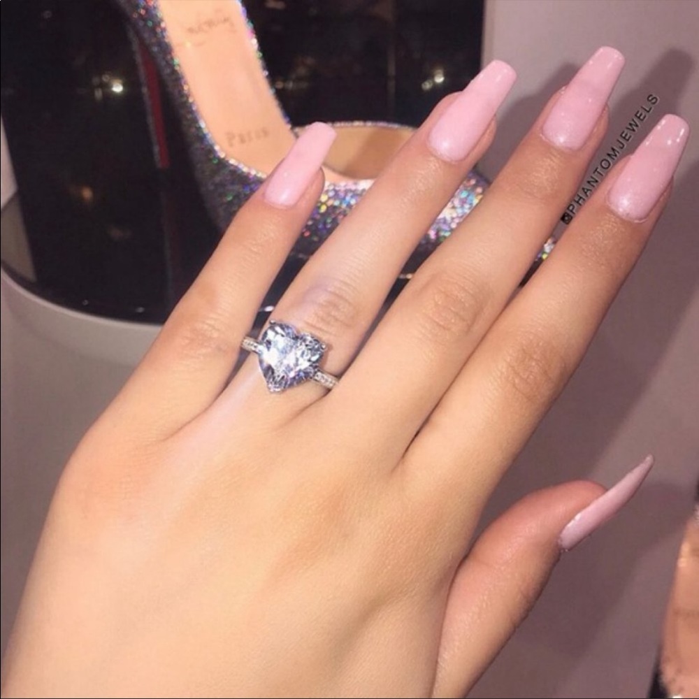 DIAMOND 925 STERLING SILVER HEART ENGAGEMENT RING - Picture 5 of 5